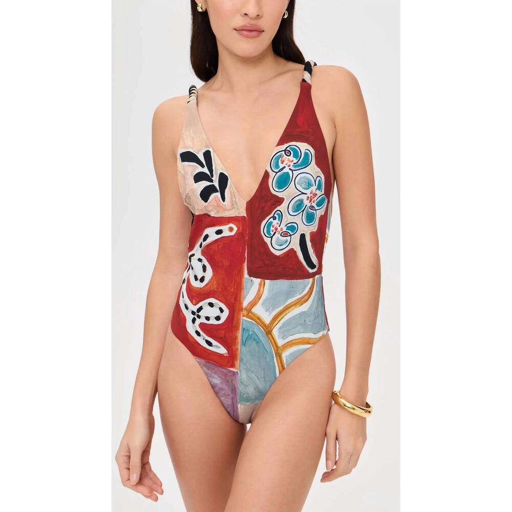 NEW ALEMAIS michelle v-neck one piece swimsuit in multi
